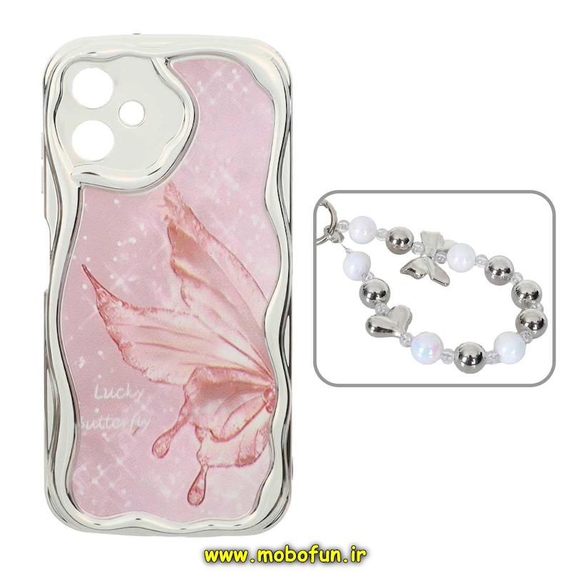 قاب گوشی Galaxy A06 سامسونگ کرومی بالشتی محافظ لنز دار کرومی دستبندی لاکچری رنگ نقره ای کد 93320