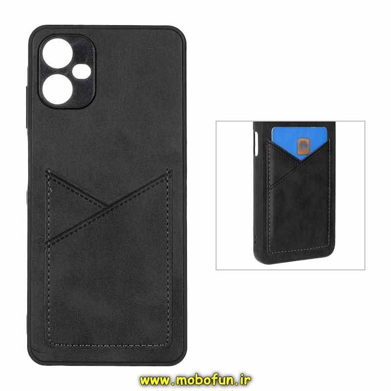 قاب گوشی Galaxy A06 سامسونگ چرمی جاکارتی دار داخل خز محافظ لنزدار مشکی کد 93323