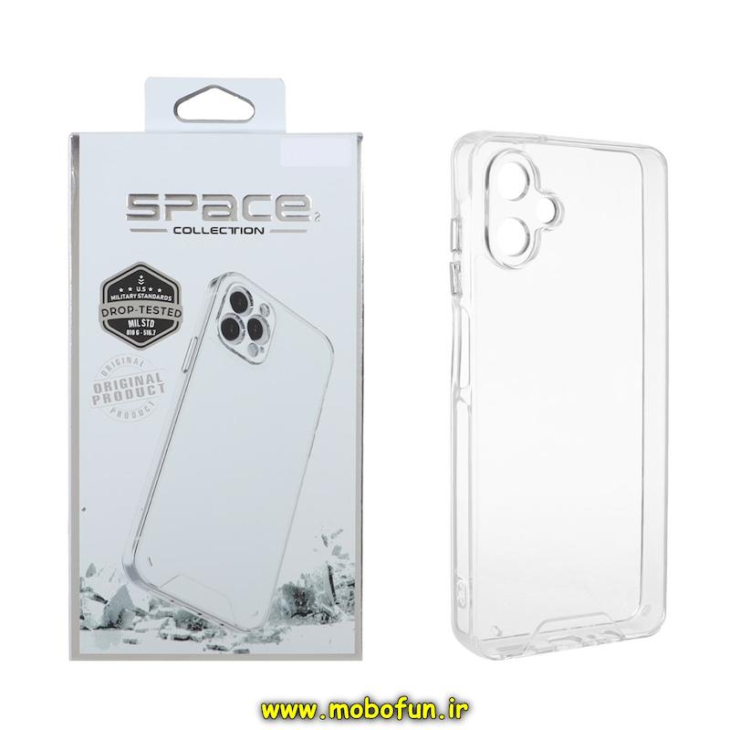 قاب گوشی Galaxy A07 سامسونگ اورجینال اسپیس Space طرح طلقی شیشه ای شفاف دکمه کرومی محافظ لنز دار کد 93373