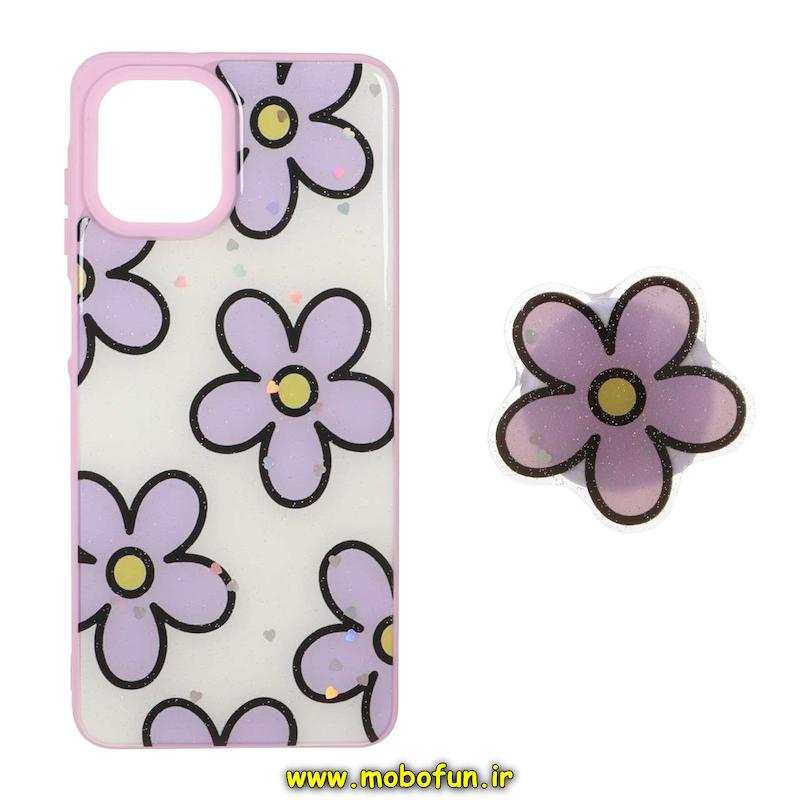 قاب گوشی Galaxy A07 سامسونگ فانتزی براق رزینی شاین سخت HARD طرح گل یاسی پاپ سوکت دار کد 93431