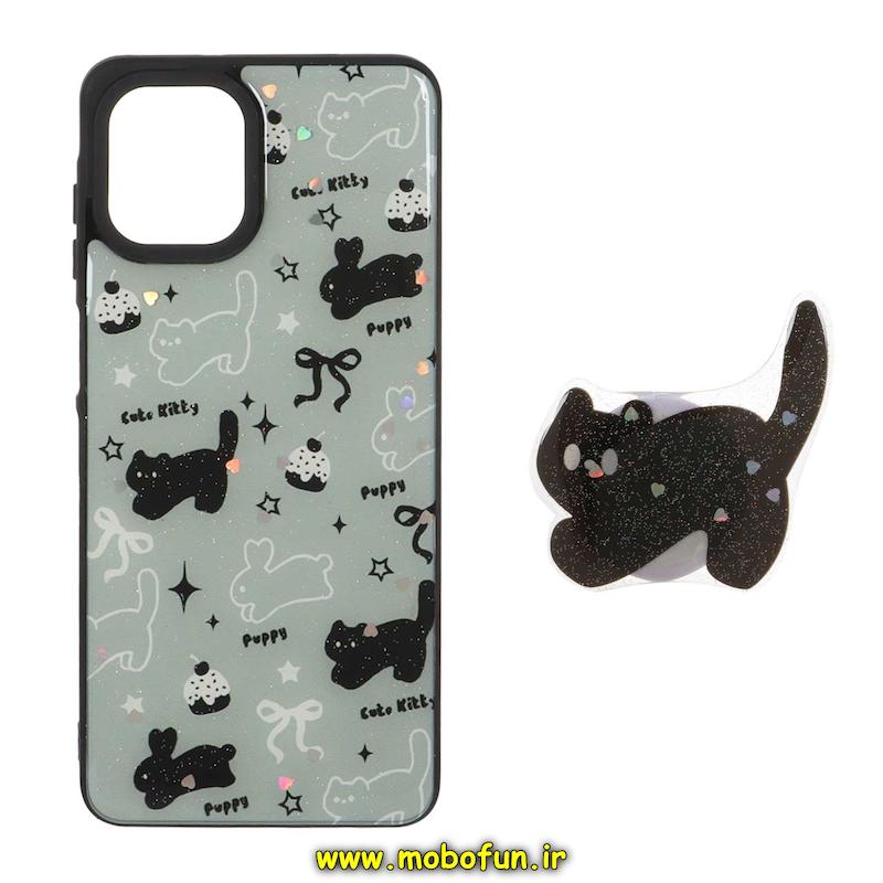 قاب گوشی Galaxy A07 سامسونگ فانتزی براق رزینی شاین سخت HARD طرح گربه کیوت پاپ سوکت دار کد 93432