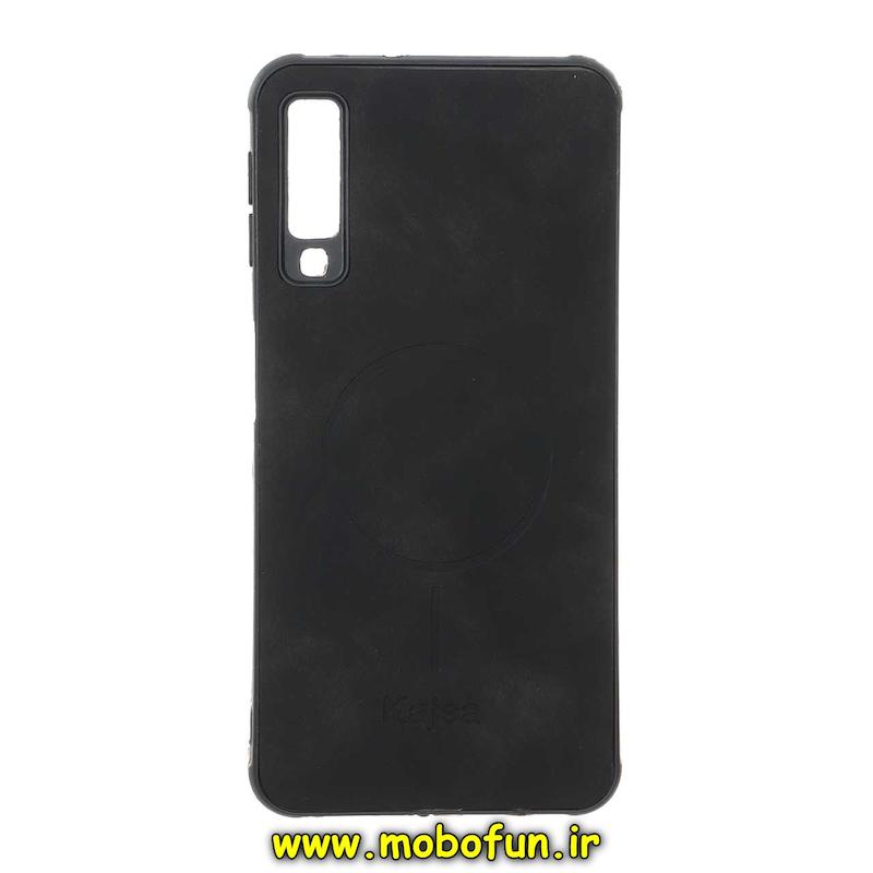 قاب گوشی Galaxy A7 2018 / A750 سامسونگ ژله ای چرمی جیر کجسا KAJSA طرح مگ سیف Magsafe محافظ لنزدار مشکی کد 93449