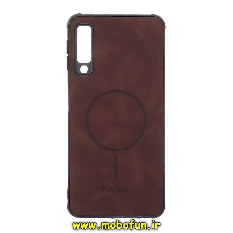 قاب گوشی Galaxy A7 2018 / A750 سامسونگ ژله ای چرمی جیر کجسا KAJSA طرح مگ سیف Magsafe محافظ لنزدار قهوه ای کد 93451