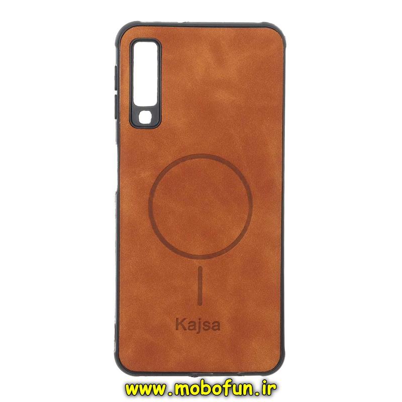 قاب گوشی Galaxy A7 2018 / A750 سامسونگ ژله ای چرمی جیر کجسا KAJSA طرح مگ سیف Magsafe محافظ لنزدار قهوه ای روشن کد 93452