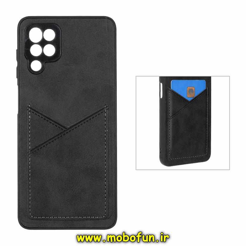 قاب گوشی Galaxy A12 / M12 سامسونگ چرمی جاکارتی دار داخل خز محافظ لنزدار مشکی کد 93481