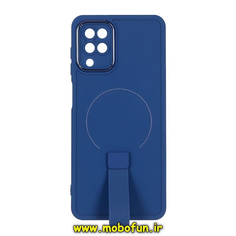 قاب گوشی Galaxy A12 / M12 سامسونگ متال کیس سیلیکونی ژله ای LUXUARY بند انگشتی طرح مگ سیف محافظ لنز دار سرمه ای کد 93484