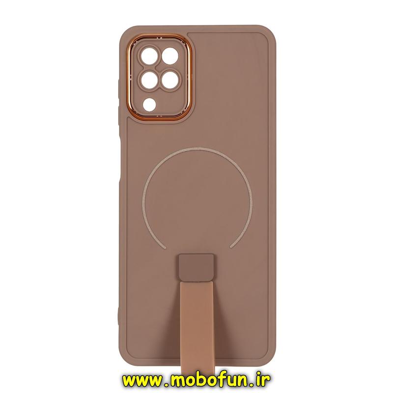 قاب گوشی Galaxy A12 / M12 سامسونگ متال کیس سیلیکونی ژله ای LUXUARY بند انگشتی طرح مگ سیف محافظ لنز دار نسکافه ای کد 93485