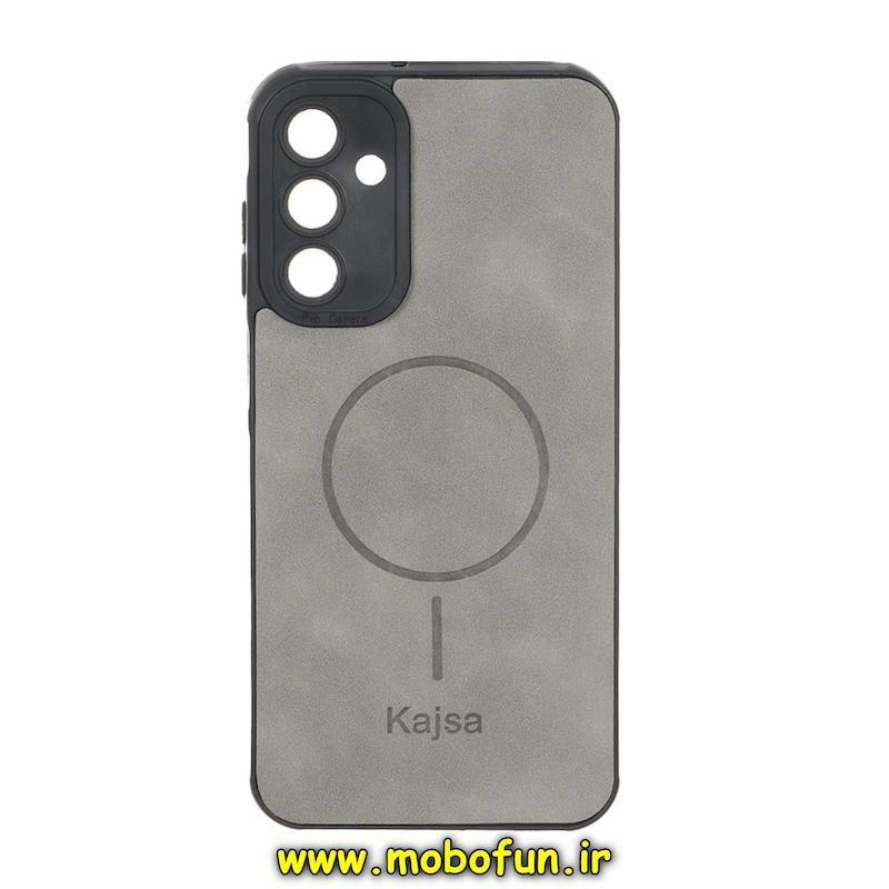 قاب گوشی Galaxy A15 سامسونگ ژله ای چرمی جیر کجسا KAJSA طرح مگ سیف Magsafe محافظ لنزدار طوسی کد 93496