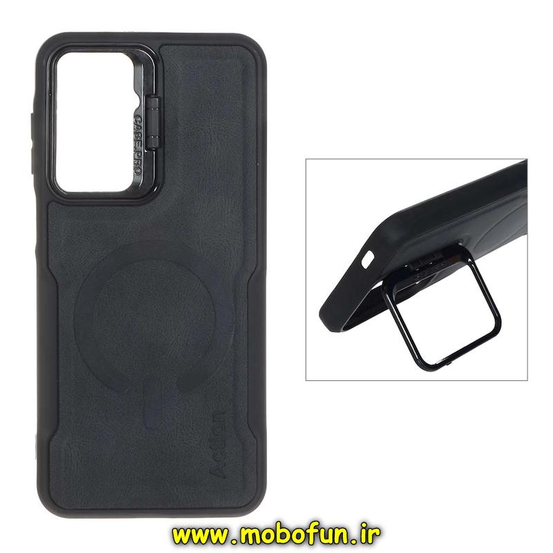 قاب گوشی Galaxy A16 سامسونگ سیلیکونی نیوزون جیر استندشو Action لاکچری مشکی کد 93519