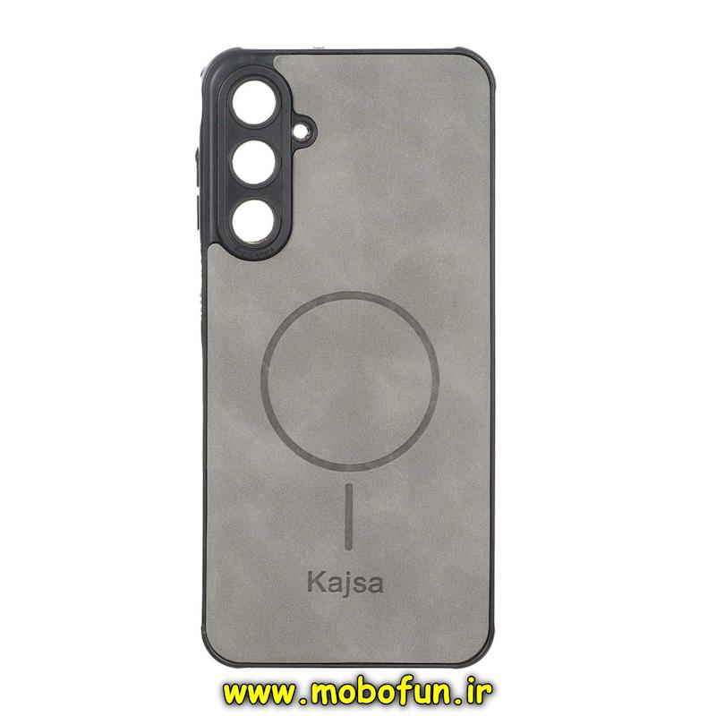 قاب گوشی Galaxy A16 سامسونگ ژله ای چرمی جیر کجسا KAJSA طرح مگ سیف Magsafe محافظ لنزدار طوسی کد 93521