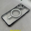 قاب گوشی iPhone 13 آیفون الکتروپلیتینگ ژله ای شفاف اورجینال طرح مگ سیف نگین دار شاین محافظ لنز دار مشکی کد 1-15-100427