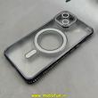 قاب گوشی iPhone 13 آیفون الکتروپلیتینگ ژله ای شفاف اورجینال طرح مگ سیف نگین دار شاین محافظ لنز دار مشکی کد 1-15-100427