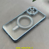 قاب گوشی iPhone 13 آیفون الکتروپلیتینگ ژله ای شفاف اورجینال طرح مگ سیف نگین دار شاین محافظ لنز دار آبی کد 1-15-100428