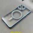 قاب گوشی iPhone 13 آیفون الکتروپلیتینگ ژله ای شفاف اورجینال طرح مگ سیف نگین دار شاین محافظ لنز دار آبی کد 1-15-100428