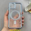 قاب گوشی iPhone 13 آیفون الکتروپلیتینگ ژله ای شفاف اورجینال طرح مگ سیف نگین دار شاین محافظ لنز دار آبی کد 1-15-100428