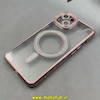 قاب گوشی iPhone 13 آیفون الکتروپلیتینگ ژله ای شفاف اورجینال طرح مگ سیف نگین دار شاین محافظ لنز دار رزگلد کد 1-15-100430