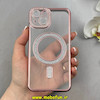 قاب گوشی iPhone 13 آیفون الکتروپلیتینگ ژله ای شفاف اورجینال طرح مگ سیف نگین دار شاین محافظ لنز دار رزگلد کد 1-15-100430