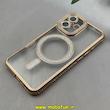 قاب گوشی iPhone 16 آیفون الکتروپلیتینگ ژله ای شفاف اورجینال طرح مگ سیف نگین دار شاین محافظ لنز دار طلایی کد 1-15-100433