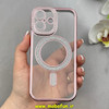 قاب گوشی iPhone 17 آیفون الکتروپلیتینگ ژله ای شفاف اورجینال طرح مگ سیف نگین دار شاین محافظ لنز دار رزگلد کد 1-15-100434