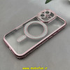 قاب گوشی iPhone 17 آیفون الکتروپلیتینگ ژله ای شفاف اورجینال طرح مگ سیف نگین دار شاین محافظ لنز دار رزگلد کد 1-15-100434