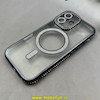 قاب گوشی iPhone 17 آیفون الکتروپلیتینگ ژله ای شفاف اورجینال طرح مگ سیف نگین دار شاین محافظ لنز دار مشکی کد 1-15-100435