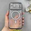 قاب گوشی iPhone 17 Pro Max آیفون الکتروپلیتینگ ژله ای شفاف اورجینال طرح مگ سیف نگین دار شاین محافظ لنز دار مشکی کد 1-15-100439