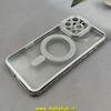 قاب گوشی iPhone 16 Pro Max آیفون الکتروپلیتینگ ژله ای شفاف اورجینال طرح مگ سیف نگین دار شاین محافظ لنز دار نقره ای کد 1-15-100442