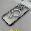 قاب گوشی iPhone 16 Pro Max آیفون الکتروپلیتینگ ژله ای شفاف اورجینال طرح مگ سیف نگین دار شاین محافظ لنز دار مشکی کد 1-15-100443