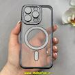 قاب گوشی iPhone 16 Pro آیفون الکتروپلیتینگ ژله ای شفاف اورجینال طرح مگ سیف نگین دار شاین محافظ لنز دار مشکی کد 1-15-100445