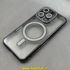 قاب گوشی iPhone 16 Pro آیفون الکتروپلیتینگ ژله ای شفاف اورجینال طرح مگ سیف نگین دار شاین محافظ لنز دار مشکی کد 1-15-100445