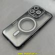 قاب گوشی iPhone 16 Pro آیفون الکتروپلیتینگ ژله ای شفاف اورجینال طرح مگ سیف نگین دار شاین محافظ لنز دار مشکی کد 1-15-100445