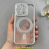 قاب گوشی iPhone 16 Pro آیفون الکتروپلیتینگ ژله ای شفاف اورجینال طرح مگ سیف نگین دار شاین محافظ لنز دار نقره ای کد 1-15-100446