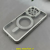 قاب گوشی iPhone 16 Pro آیفون الکتروپلیتینگ ژله ای شفاف اورجینال طرح مگ سیف نگین دار شاین محافظ لنز دار نقره ای کد 1-15-100446