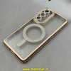 قاب گوشی Galaxy S24 FE سامسونگ الکتروپلیتینگ ژله ای شفاف اورجینال طرح مگ سیف نگین دار شاین محافظ لنز دار طلایی کد 1-15-100450