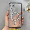 قاب گوشی Galaxy S24 FE سامسونگ الکتروپلیتینگ ژله ای شفاف اورجینال طرح مگ سیف نگین دار شاین محافظ لنز دار مشکی کد 1-15-100451