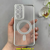 قاب گوشی Galaxy S24 FE سامسونگ الکتروپلیتینگ ژله ای شفاف اورجینال طرح مگ سیف نگین دار شاین محافظ لنز دار نقره ای کد 1-15-100452