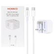 شارژر دیواری سه پین PD و فست تک پورت Mossco مدل IC-62 25W به همراه کابل شارژ Type-C To Ligthning رنگ سفید کد 30550