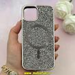 قاب گوشی iPhone 12 / 12 Pro آیفون اورجینال نگین برجسته سواروسکی مگ سیف دار نقره ای کد 1-15-101350