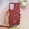 قاب گوشی Galaxy A15 سامسونگ لدر دیزاین SOFT Lether Design فانتزی سیلیکونی طرح چرمی دارای آویزبند با گل های کیوت قرمز کد 1-15-102200