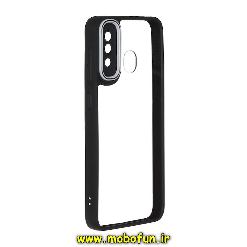 قاب گوشی Galaxy A20 / A30 سامسونگ پشت طلق شفاف دور سیلیکونی دور رنگی محافظ لنز برجسته مشکی کد 93626