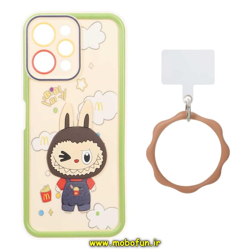 قاب گوشی Redmi 12 / Poco M6 Pro 5G شیائومی سیلیکونی Solid عروسکی خمیری برجسته آویزدار النگویی محافظ لنزدار طرح لبوبو کیوت کد 1-15-102317