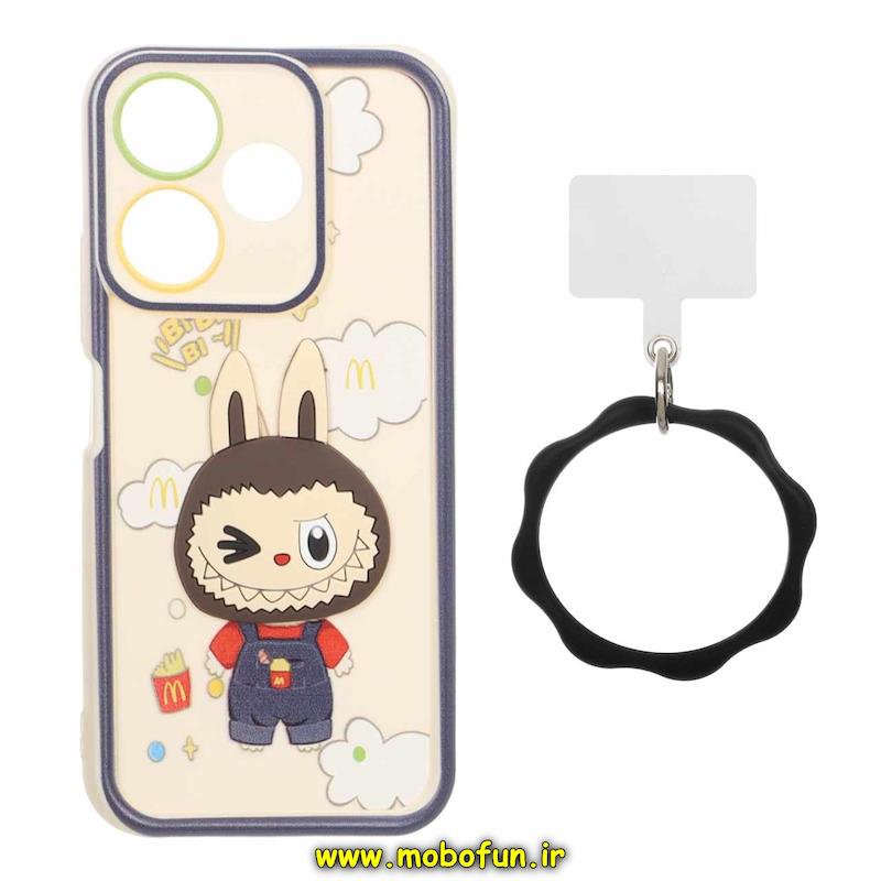 قاب گوشی Redmi 13 4G / Redmi 13 5G / Redmi 13X / Poco M6 4G شیائومی سیلیکونی Solid عروسکی خمیری برجسته آویزدار النگویی محافظ لنزدار طرح لبوبو کیوت کد 1-15-102324