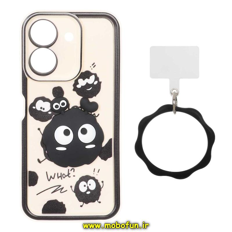 قاب گوشی Redmi 13C / Poco C65 شیائومی سیلیکونی Solid عروسکی خمیری برجسته آویزدار النگویی محافظ لنزدار طرح میکروب کیوت کد 1-15-102335