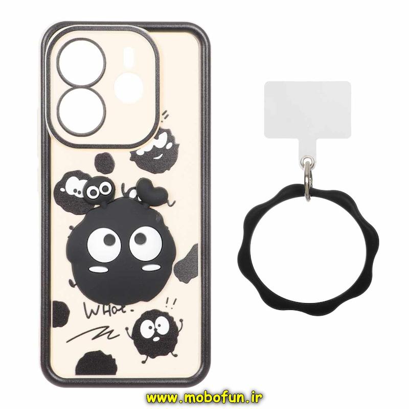 قاب گوشی Redmi Note 14 4G شیائومی سیلیکونی Solid عروسکی خمیری برجسته آویزدار النگویی محافظ لنزدار طرح میکروب کیوت کد 1-15-102398