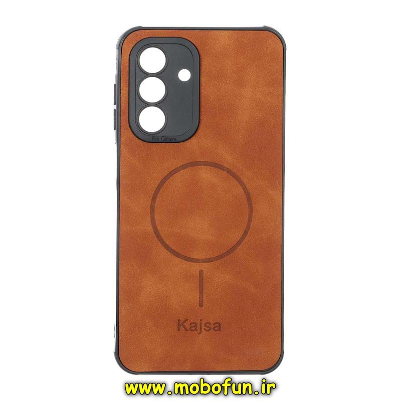 قاب گوشی Galaxy A17 / A26 سامسونگ ژله ای چرمی جیر کجسا KAJSA طرح مگ سیف Magsafe محافظ لنزدار قهوه ای روشن کد 93656