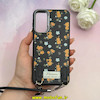 قاب گوشی Galaxy A15 سامسونگ لدر دیزاین SOFT Lether Design فانتزی سیلیکونی طرح چرمی دارای آویزبند با گل های کیوت مشکی کد 1-15-102201