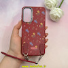 قاب گوشی Galaxy A25 سامسونگ لدر دیزاین SOFT Lether Design فانتزی سیلیکونی طرح چرمی دارای آویزبند با گل های کیوت قرمز کد 1-15-102204