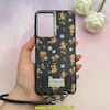 قاب گوشی Galaxy A26 سامسونگ لدر دیزاین SOFT Lether Design فانتزی سیلیکونی طرح چرمی دارای آویزبند با گل های کیوت مشکی کد 1-15-102206