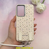 قاب گوشی Galaxy A26 سامسونگ لدر دیزاین SOFT Lether Design فانتزی سیلیکونی طرح چرمی دارای آویزبند با گل های کیوت کرم کد 1-15-102207