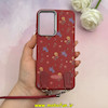 قاب گوشی Galaxy A26 سامسونگ لدر دیزاین SOFT Lether Design فانتزی سیلیکونی طرح چرمی دارای آویزبند با گل های کیوت قرمز کد 1-15-102208